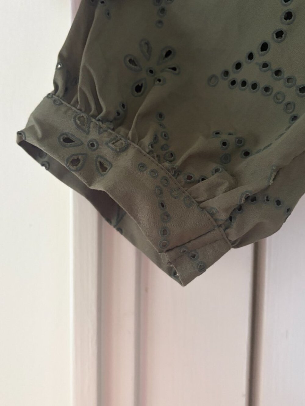 Zara Openwork Embroidered Khaki Mini Dress Size Medium 100% Cotton - Picture 7 of 9